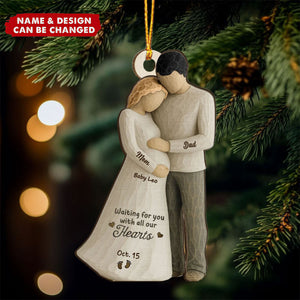 Waiting For You With All Our Hearts Couple Expecting Baby - Personalized Wooden Ornament