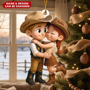 Cartoon Style Countryside Couple Cowboy Cowgirl Accessories Personalized Christmas Ornament