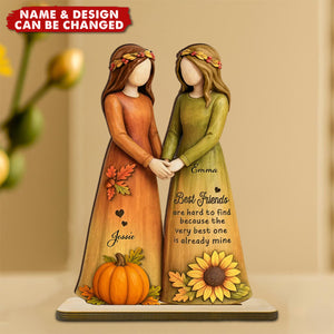 Fall Season Besties Sisters Personalized Standing Wooden Plaque