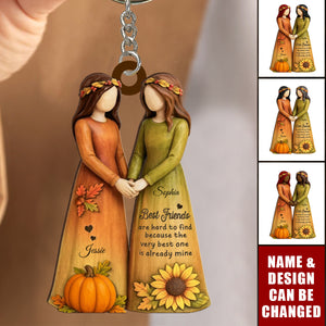 Fall Season Besties Sisters Personalized Acrylic Keychain