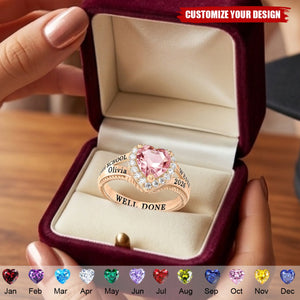 Personalized Class Ring For Her With Birthstone - Graduation Jewelry For Daughter
