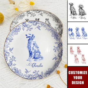 Dog Custom Breeds Chinoiserie Toile De Jouy - Personalized Jewelry Dish