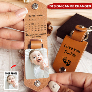 The Day You Became My Daddy - Personalized Photo Leather Keychain, Father's Day Gift