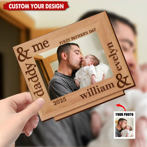 Custom Photo Our First Fathers Day Together - Family Personalized 2-Layered Wooden Plaque