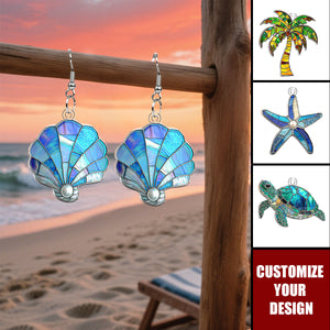 Turtle Seashell Mermaid Beach Stained Glass Effect - Personalized Acrylic Earrings