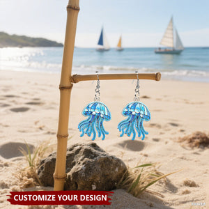 Turtle Seashell Mermaid Beach Stained Glass Effect - Personalized Acrylic Earrings