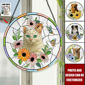 Custom Photo Pet Portrait - Personalized Stained Glass Window Hanging Suncatcher