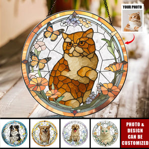 Custom Pet Portrait From Photo - Personalized Stained Glass Window Hanging Suncatcher