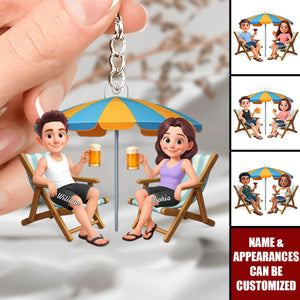 Couple Beach Chair Drinking - Personalized Acrylic Keychain