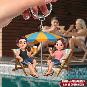 Couple Beach Chair Drinking - Personalized Acrylic Keychain