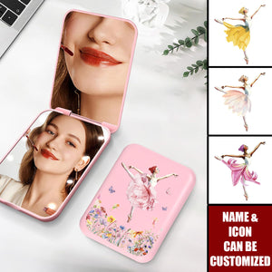 Watercolor Ballet Girl Birth Flower - Personalized LED Double-Sided Compact Makeup Mirror