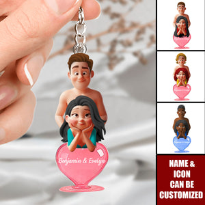 Naughty Couple With Heart - Personalized Acrylic Keychain