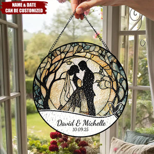 Bride And Groom Personalized Wedding Stained Glass Suncatcher Ornament