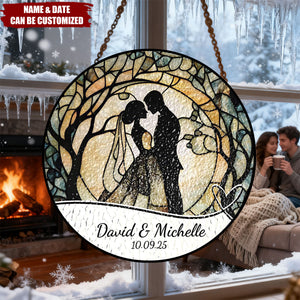Bride And Groom Personalized Wedding Stained Glass Suncatcher Ornament