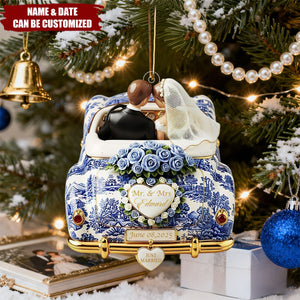 Just Married Toile de Jouy - Personalized Acrylic Ornament, Wedding Gifts For Couple