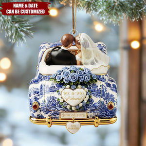 Just Married Toile de Jouy - Personalized Acrylic Ornament, Wedding Gifts For Couple