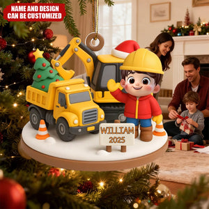 Cute Little Kid With Construction Struck - Personalized Acrylic Ornament, Christmas Gift for Kid, Grandkids