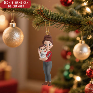 Personalized Christmas Mom Holding Baby Acrylic Ornament,Gender Reveal Gifts - Tiny Hands Big Love