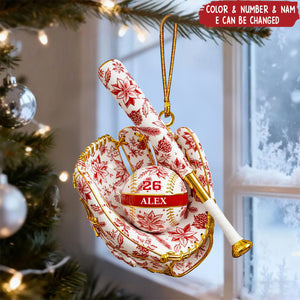 Baseball Toile de Jouy Christmas Acrylic Ornament - Personalized Gifts For Baseball Lovers