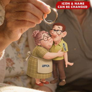 Couple Hugging Acrylic Keychain - Personalized Anniversary Wedding Gifts For Husband And Wife, Him And Her - Two Hearts One Journey