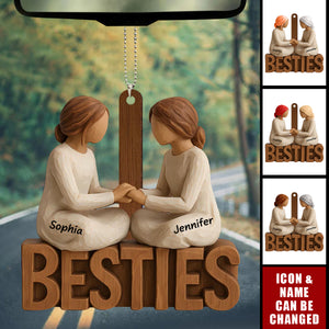 Besties Forever Together - Personalized Wooden Car Ornament - Gift For Best Friends