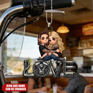 Biker Couple Together - Personalized Acrylic Car Ornament
