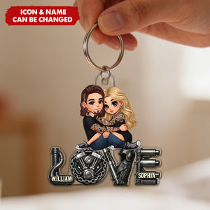 Biker Couple Together - Personalized Acrylic Keychain - Gift For Bikers, Gift For Him, For Her