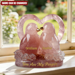 You Are My Penguin, Rose Quartz Styled Penguin Couple - Personalized Couple Custom Shaped Acrylic Plaque