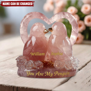 You Are My Penguin, Rose Quartz Styled Penguin Couple - Personalized Couple Custom Shaped Acrylic Plaque