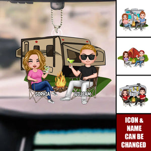 Doll Couple Camping Gift Personalized Acrylic Car Ornament