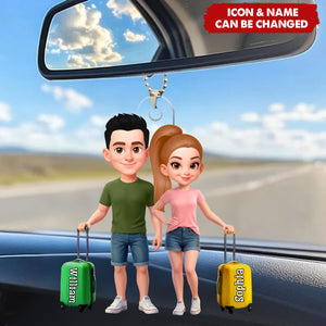 Couple Travel Adventure Traveling Destination 2D Flat - Personalized Acrylic Car Ornament - Gift for Travelers