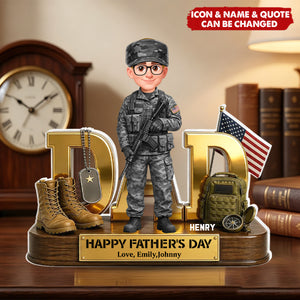 Proud American Army Millitary Dad - Personalized Acrylic Block Plaque - Father's Day Gift For Dad