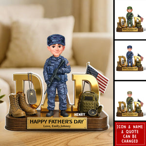 Proud American Army Millitary Dad - Personalized Acrylic Block Plaque - Father's Day Gift For Dad