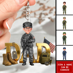 Proud American Army Military Hero Dad - Personalized Acrylic Keychain