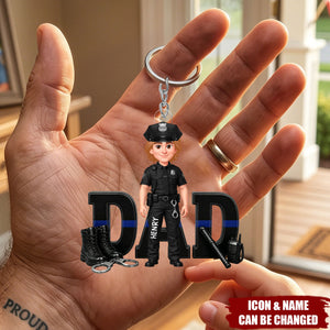 Proud American Police Officer Dad - Personalized Acrylic Keychain