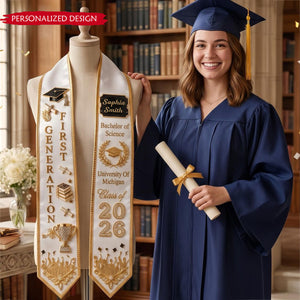 Personalized Graduation Gold Stoles, Class Of 2026 Stoles, Senior Gift, Student Sash