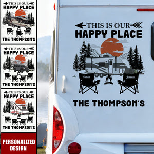 This Is Our Happy Place Custom Family Name - Camping Personalized RV Decal