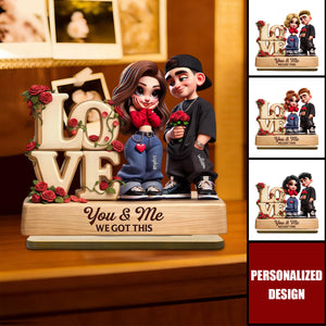 Y2K Couple Love Rose - Personalized 2-Layered Wooden Plaque - Valentine's Day Gift For Couple, for him, for her