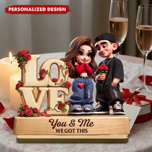 Y2K Couple Love Rose - Personalized 2-Layered Wooden Plaque - Valentine's Day Gift For Couple, for him, for her