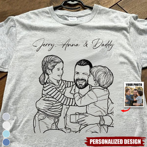Custom Photo Sketch Line Art Shirt - Personalized Gift For Husband, Dad