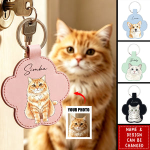 Custom Watercolor Pet Portrait Gift for Dog Mom Cat Dad - Personalized Keychain