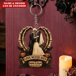 Till Death Do Us Part Skeleton Couple Heart Bone - Personalized Acrylic Keychain - Halloween Decor For Couple
