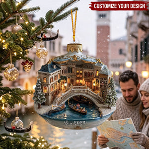 Venice Christmas Ornament Keepsake – Gondola Bridge Winter City Scene Holiday Decor, Italian Travel Christmas Gift For Home