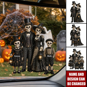 Gothic Skeleton Family - Personalized Acrylic Car Ornament - Halloween Decoration