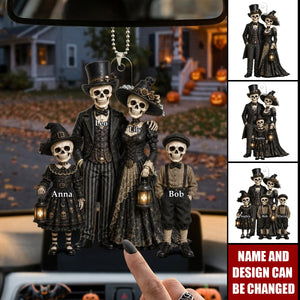 Gothic Skeleton Family - Personalized Acrylic Car Ornament - Halloween Decoration