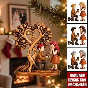 Couple Kissing Under Heart Tree - Personalized Acrylic Ornament - Heartfelt Anniversary Gift for Him, for Her