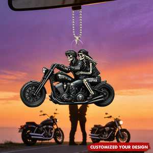Riding Partners For Life Skeleton Couple - Personalized Acrylic Car Ornament - Halloween Gift For Couple
