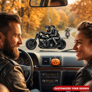 Riding Partners For Life Skeleton Couple - Personalized Acrylic Car Ornament - Halloween Gift For Couple