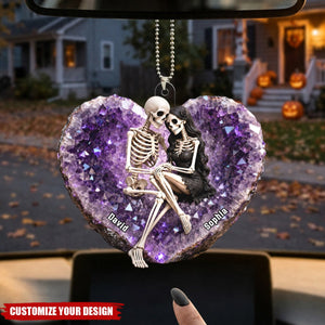 Till Death Do Us Part Skeleton Couple - Personalized Acrylic Car Ornament - Halloween Decor Gift, Gift For Couple