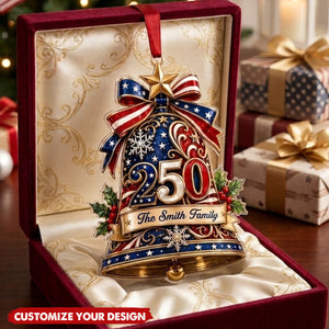 Personalized 250th America Christmas Ornament, Custom Family Name Patriotic Bell Ornament, USA 250 Anniversary Acrylic Christmas Tree Decor